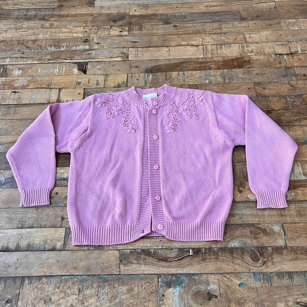 Laura Ashley Mother & Child Pink LS Cardigan 6-7 Years Floral Embroider Cotton